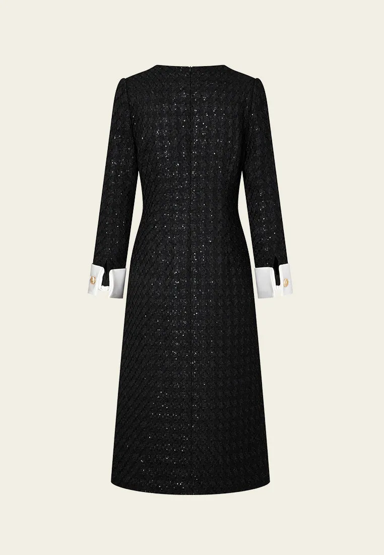 Team Edge Maxi-length Sequin-detail Contrasting-trim Houndstooth Tweed Dress
