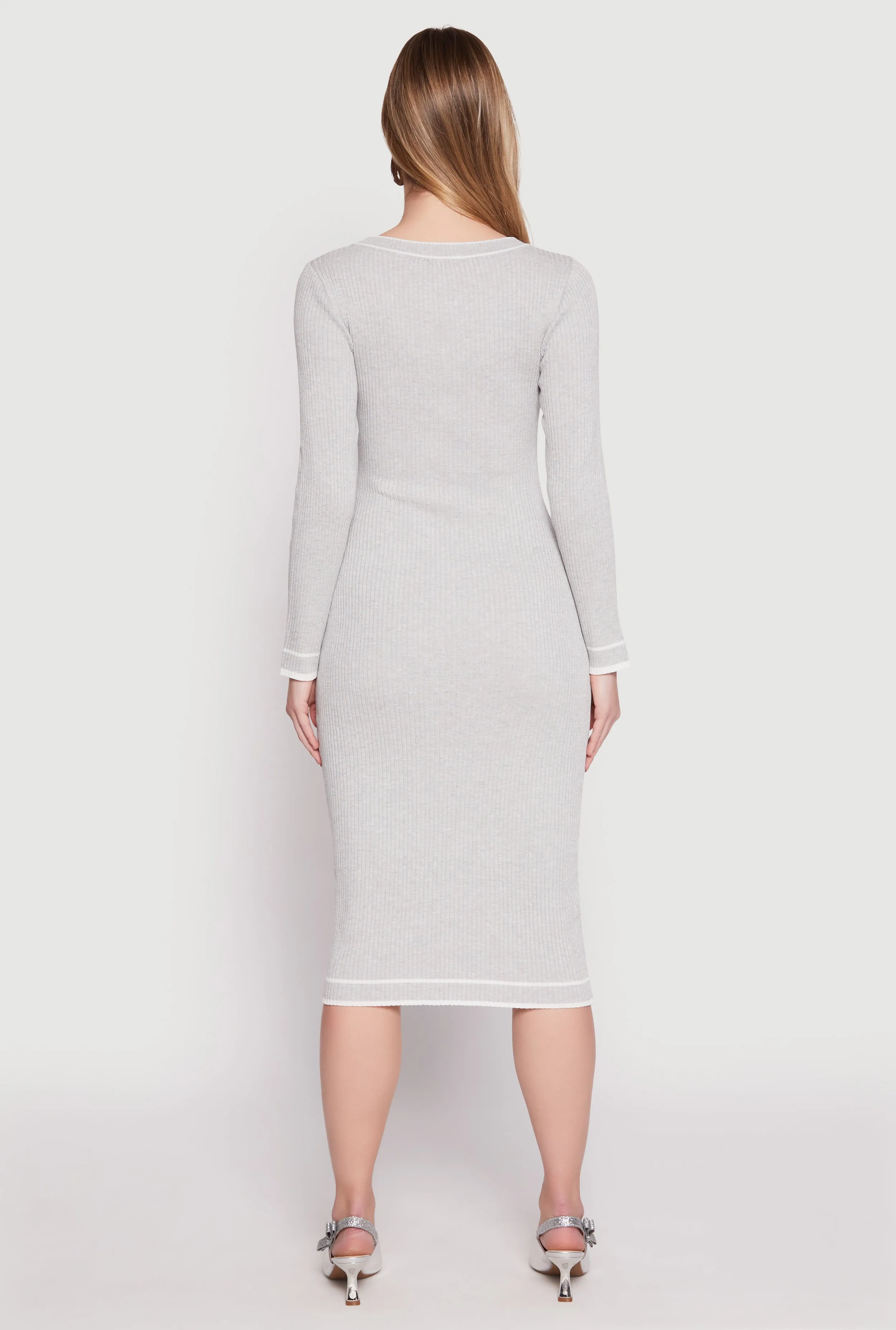 Daisy Ribbed Knit Contrast Trim Sweater Dress Port Side