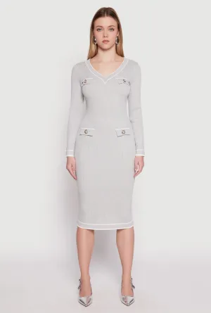 Chorus Night Daisy Ribbed Knit Contrast Trim Sweater Dress