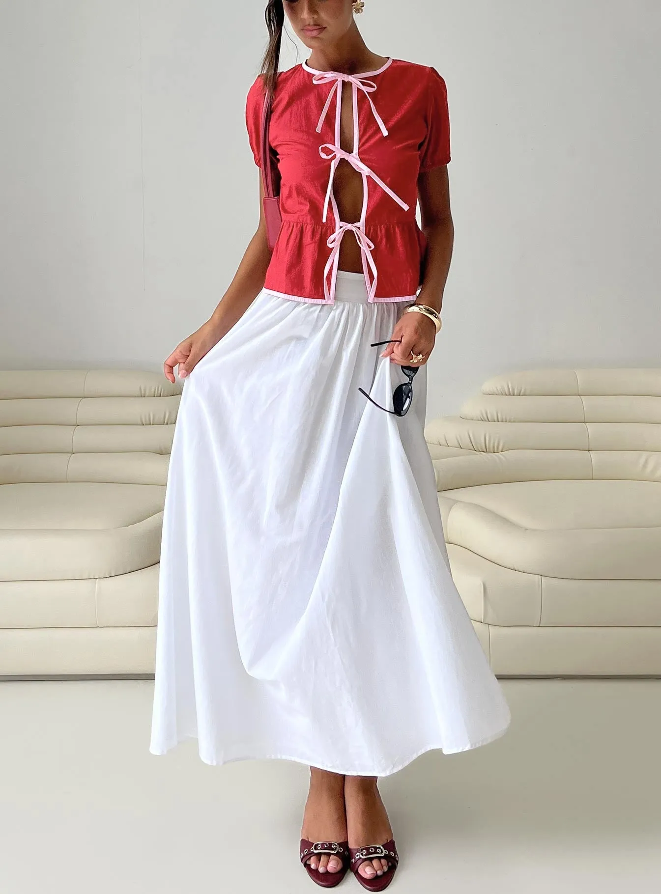 Fresh Texture Valerio Maxi Skirt White