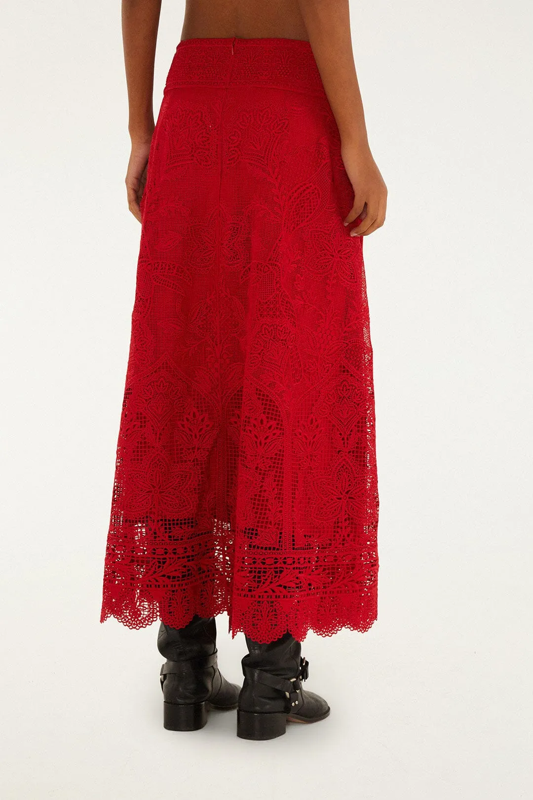 Casual Comfort Mix Texture Red Guipure Boho Garden Skirt
