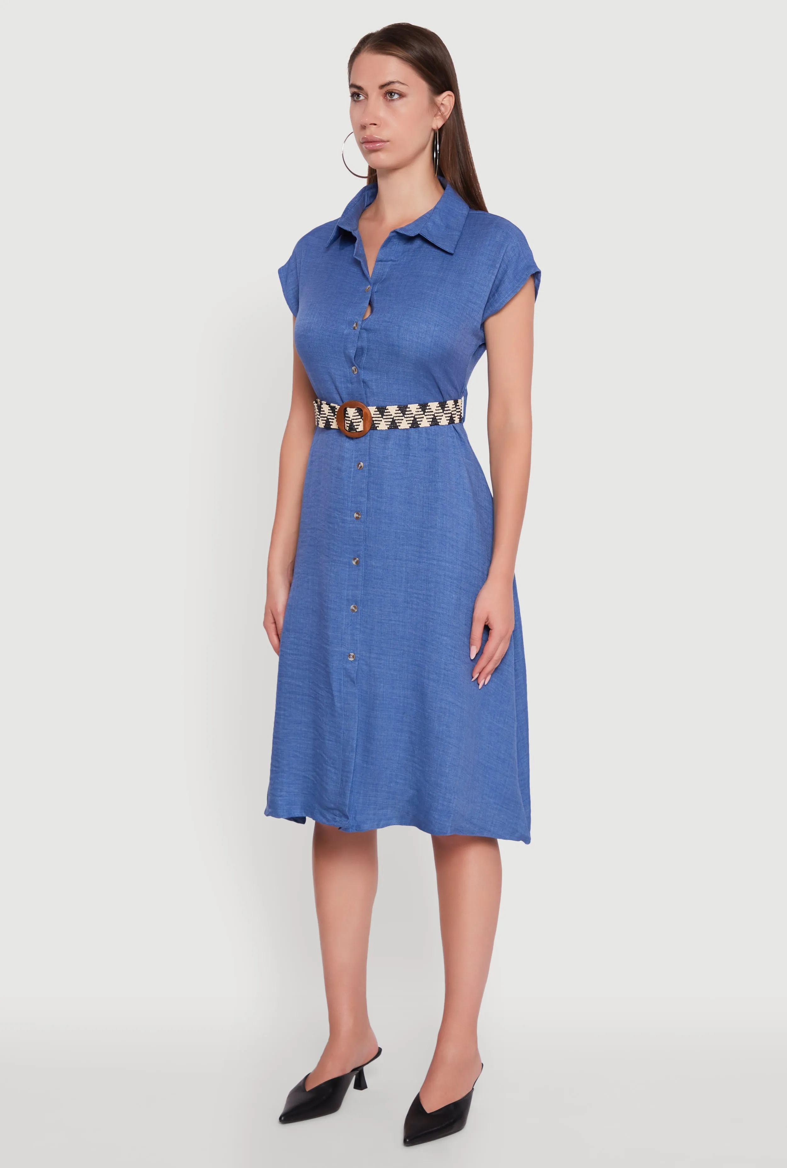 Air Float Smart Layer Classic Fit Midi Dress with Belt and Cap Sleeves
