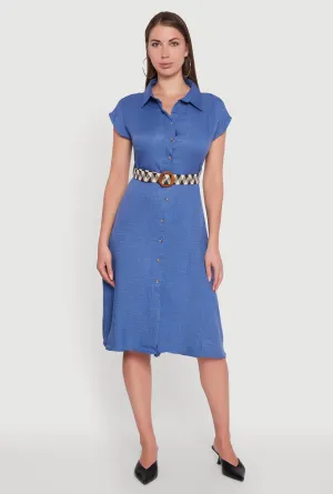 Classic Fit Midi Dress with Belt and Cap Sleeves Vibrant Style Grace Mood