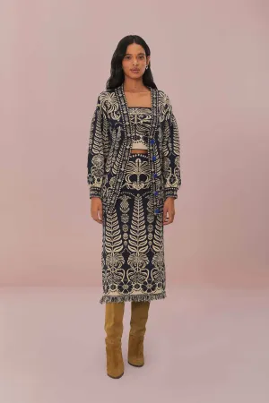 Neat Mood Navy Blue Ainika Tropical Splendor Knit Midi Skirt