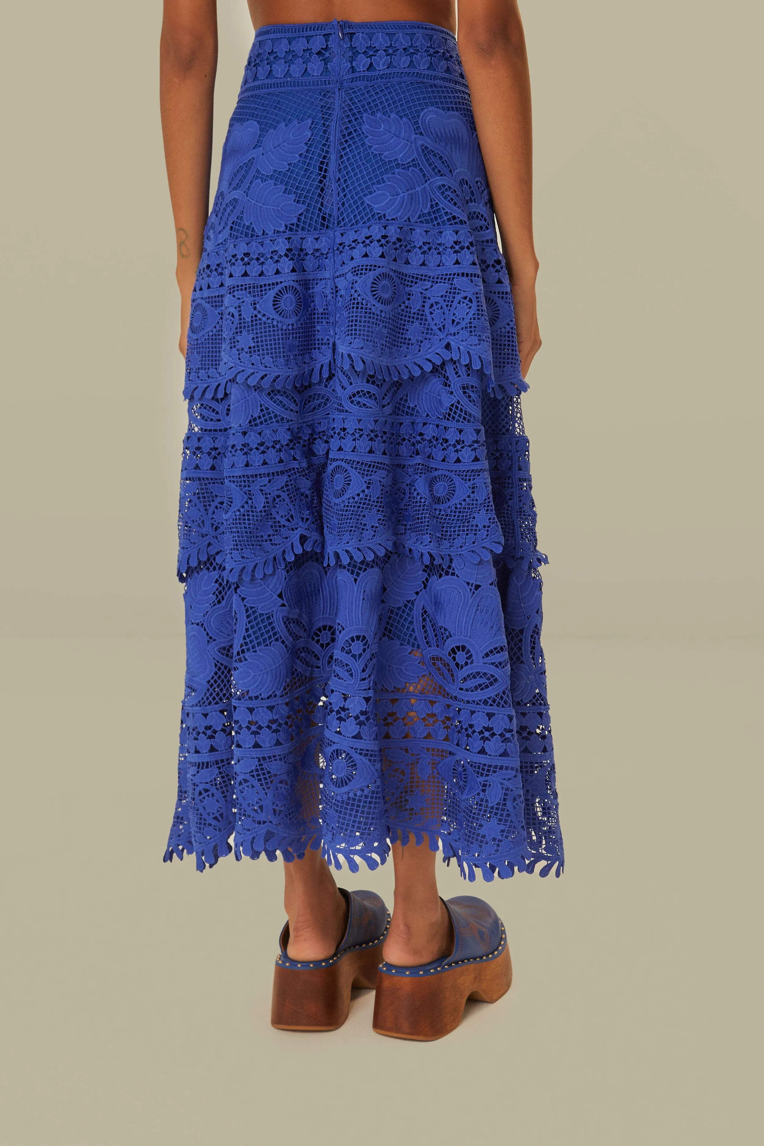 Blue Guipure Midi Skirt Quick Wear Machine washable