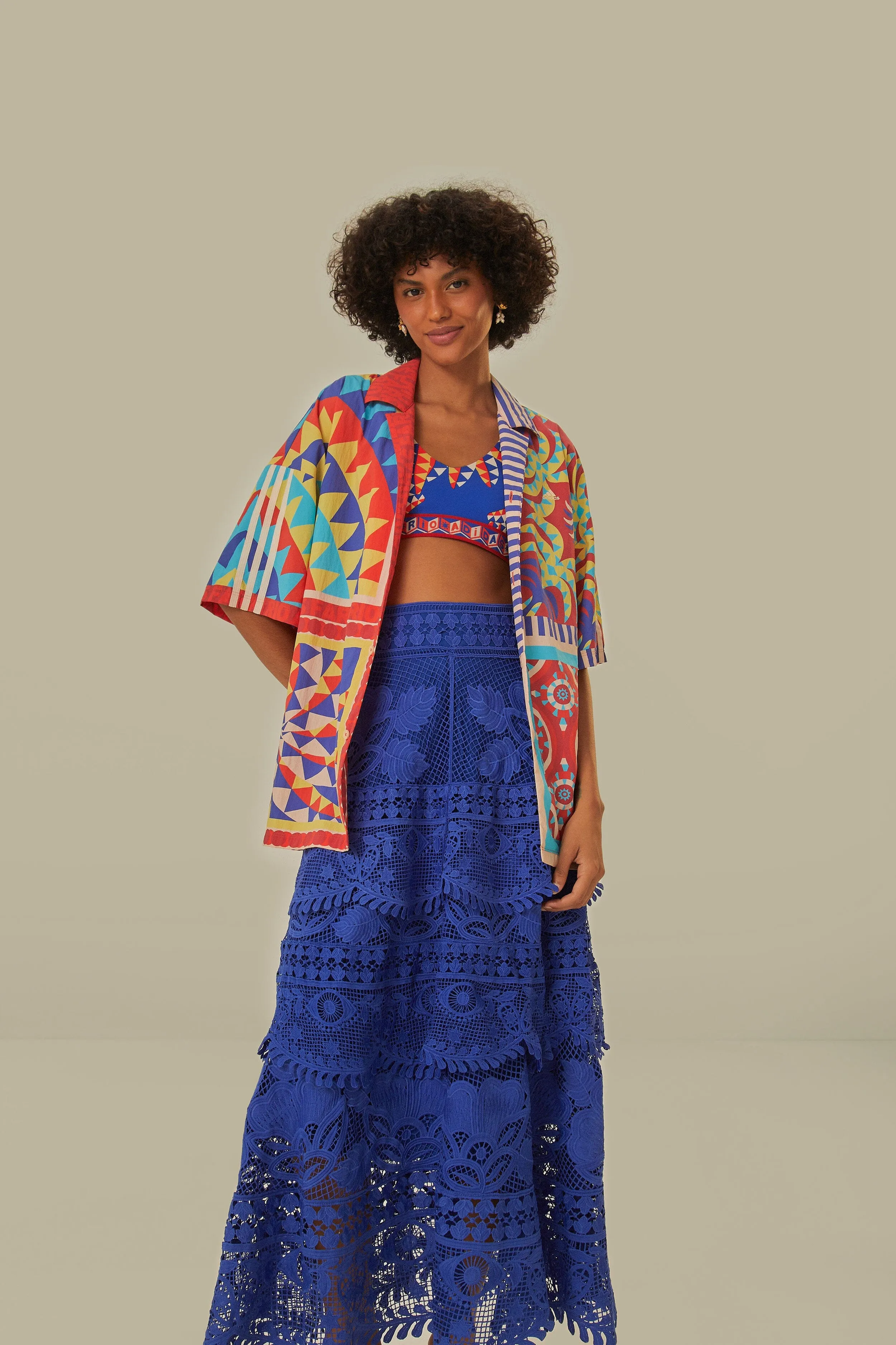 Seamless construction Blue Guipure Midi Skirt