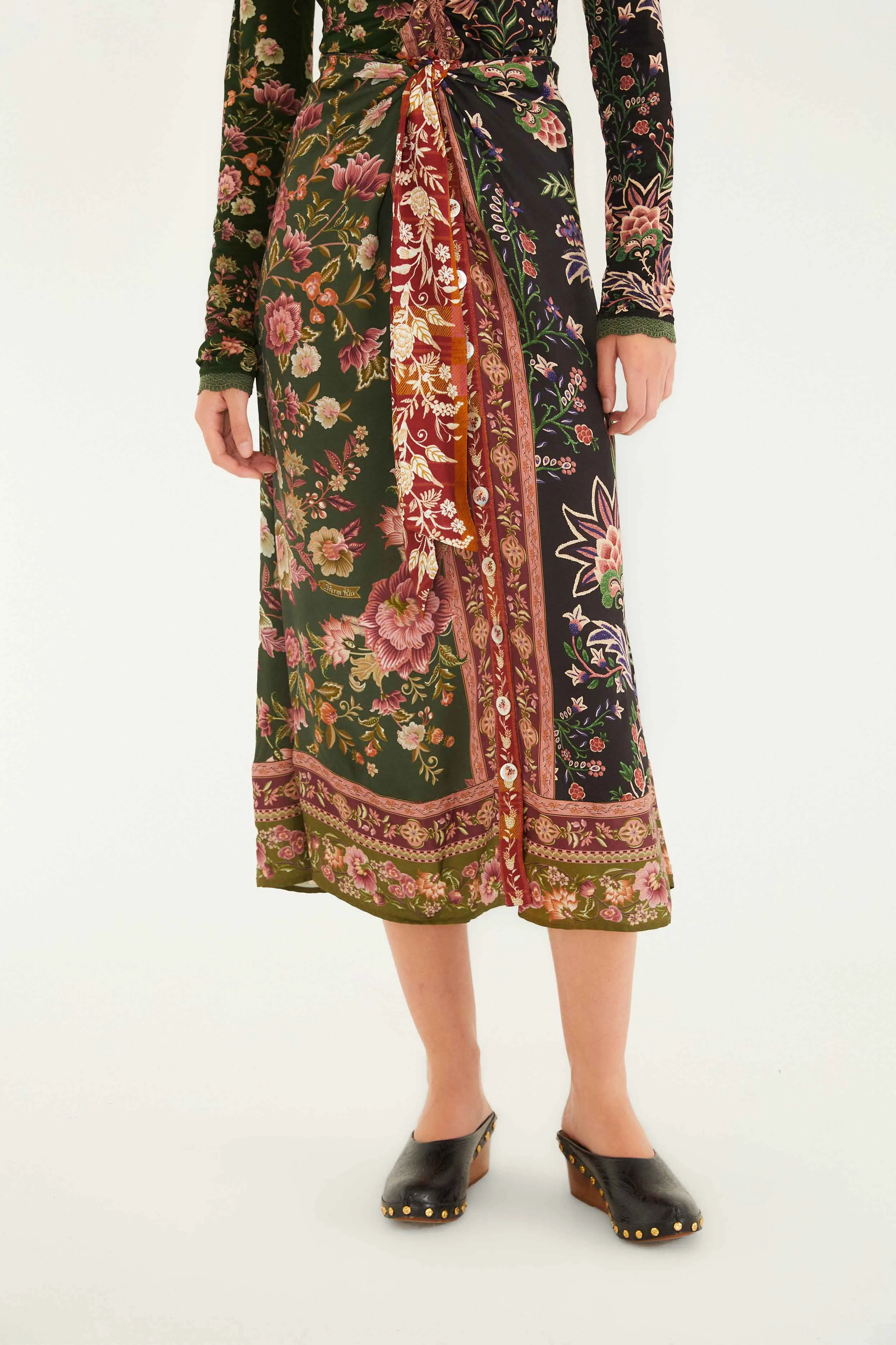 Metallic Finish Mixed Winter Garden Lenzing? Ecovero? Viscose Midi Skirt