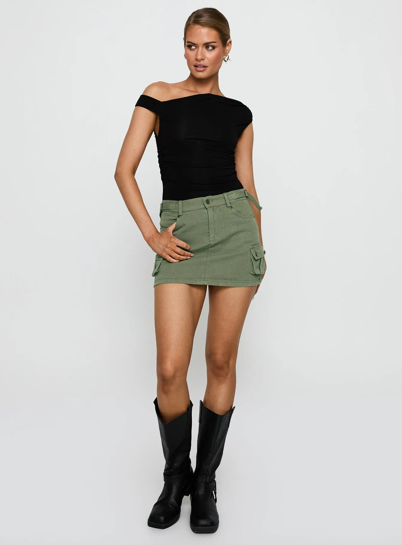 Polished Cut Sustainable Innovation Peterson Cargo Mini Skirt Khaki