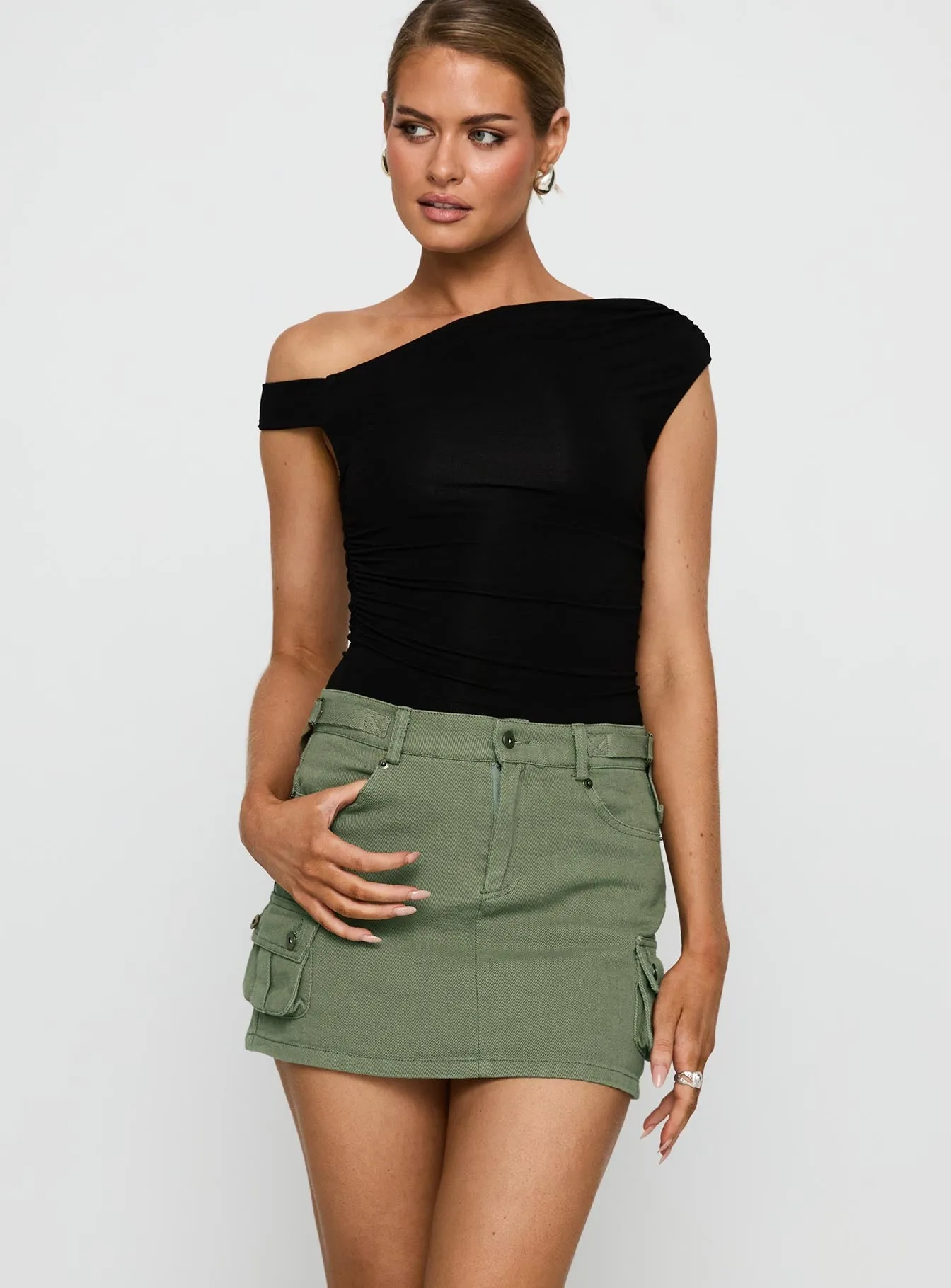 Peterson Cargo Mini Skirt Khaki Denim style