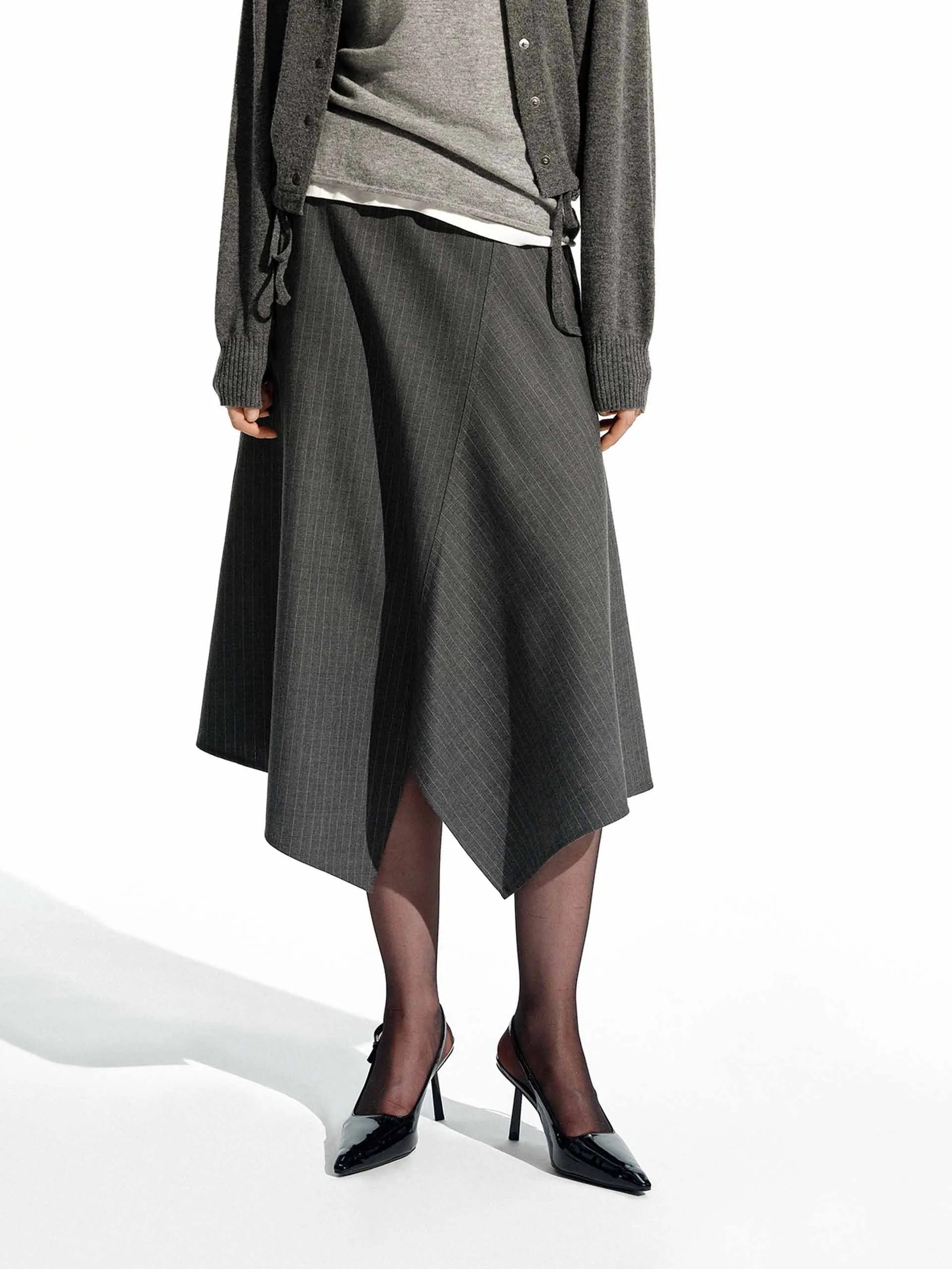 Asymmetric Pinstripe Skirt Elegant Look Dust Proof Fabric