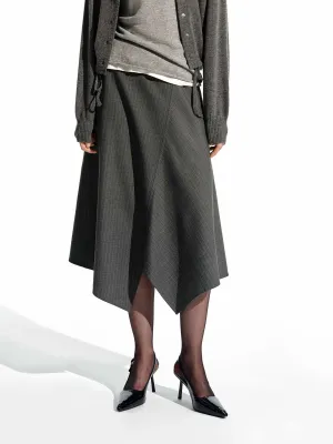 Wrap Front Polka Dot Asymmetric Pinstripe Skirt