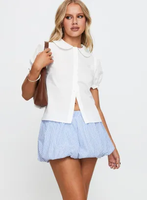 Cydnee Bubble Hem Mini Skort Blue / White Stripe Plant Based Material Smooth Edging
