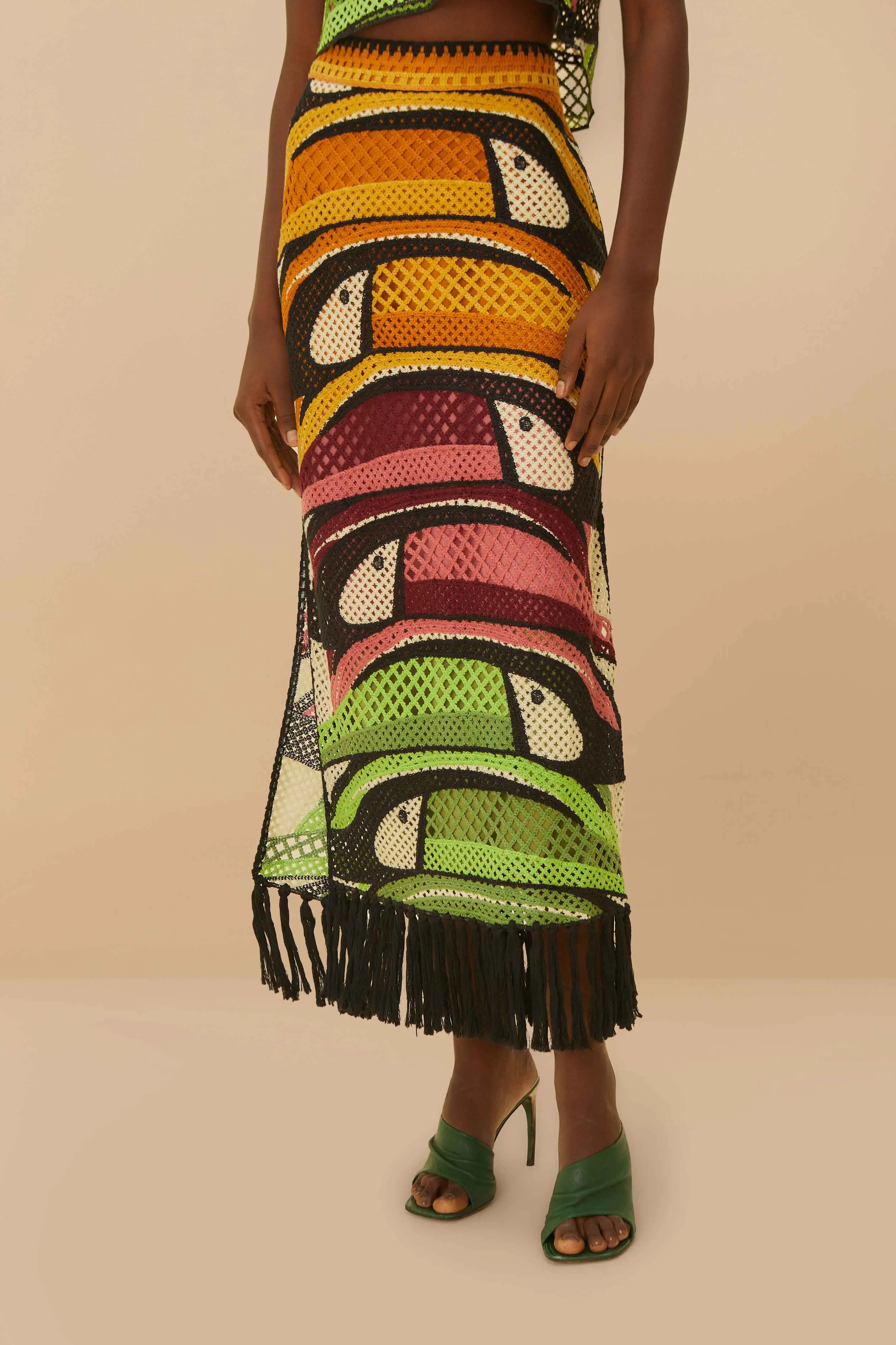 Athleisure Inspired Daily Fashion Multicolor Toucan Tree Crochet Skirt