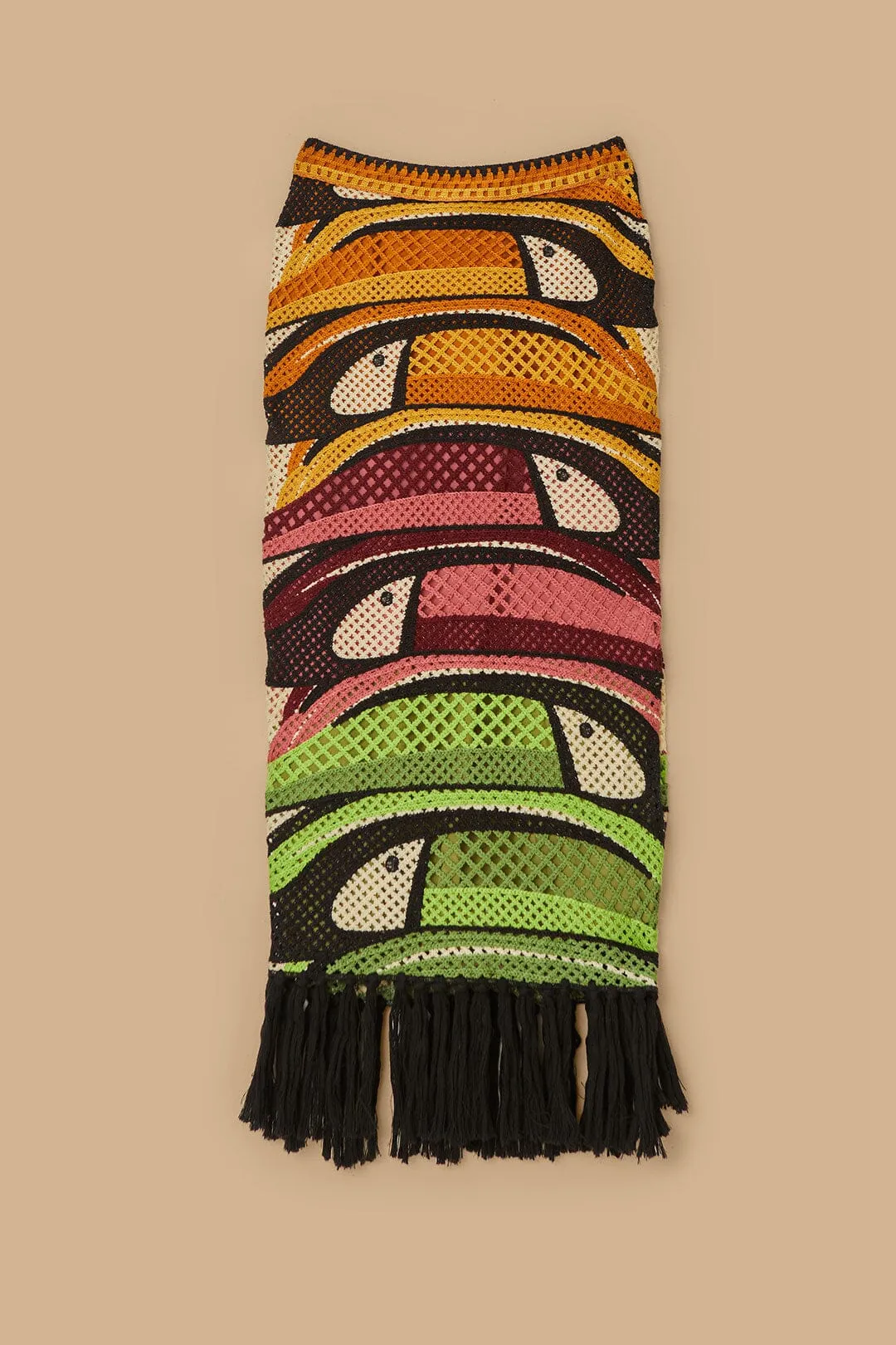 Multicolor Toucan Tree Crochet Skirt Embroidered Detail Light Motion