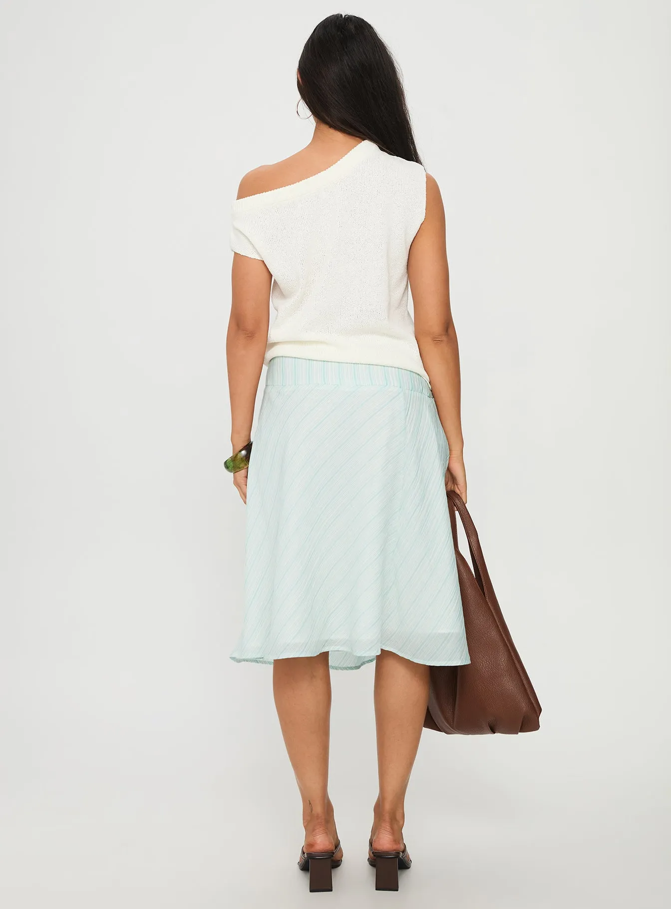 Alunara Midi Skirt Aqua Stripe Waist Defining