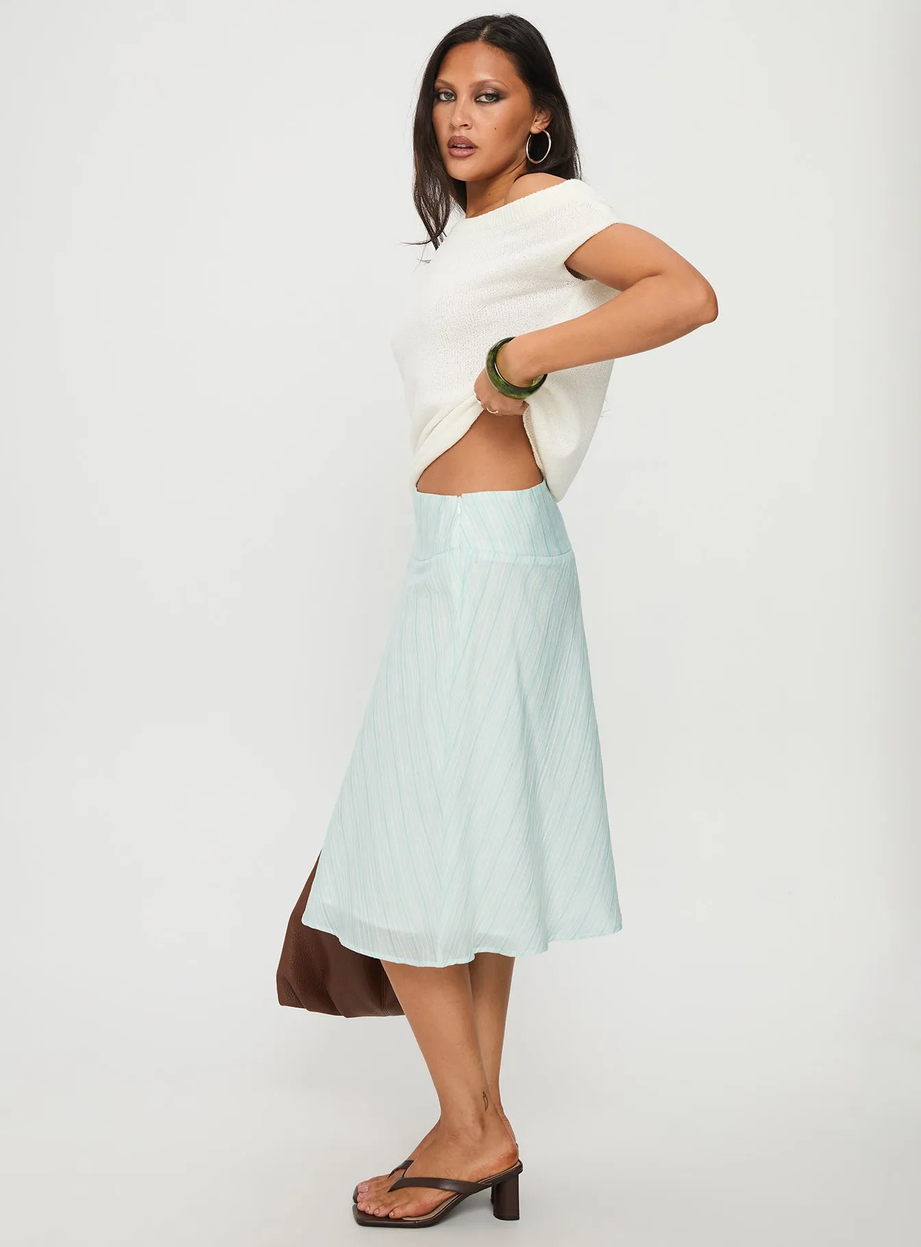 Formal Event Oversized style Alunara Midi Skirt Aqua Stripe