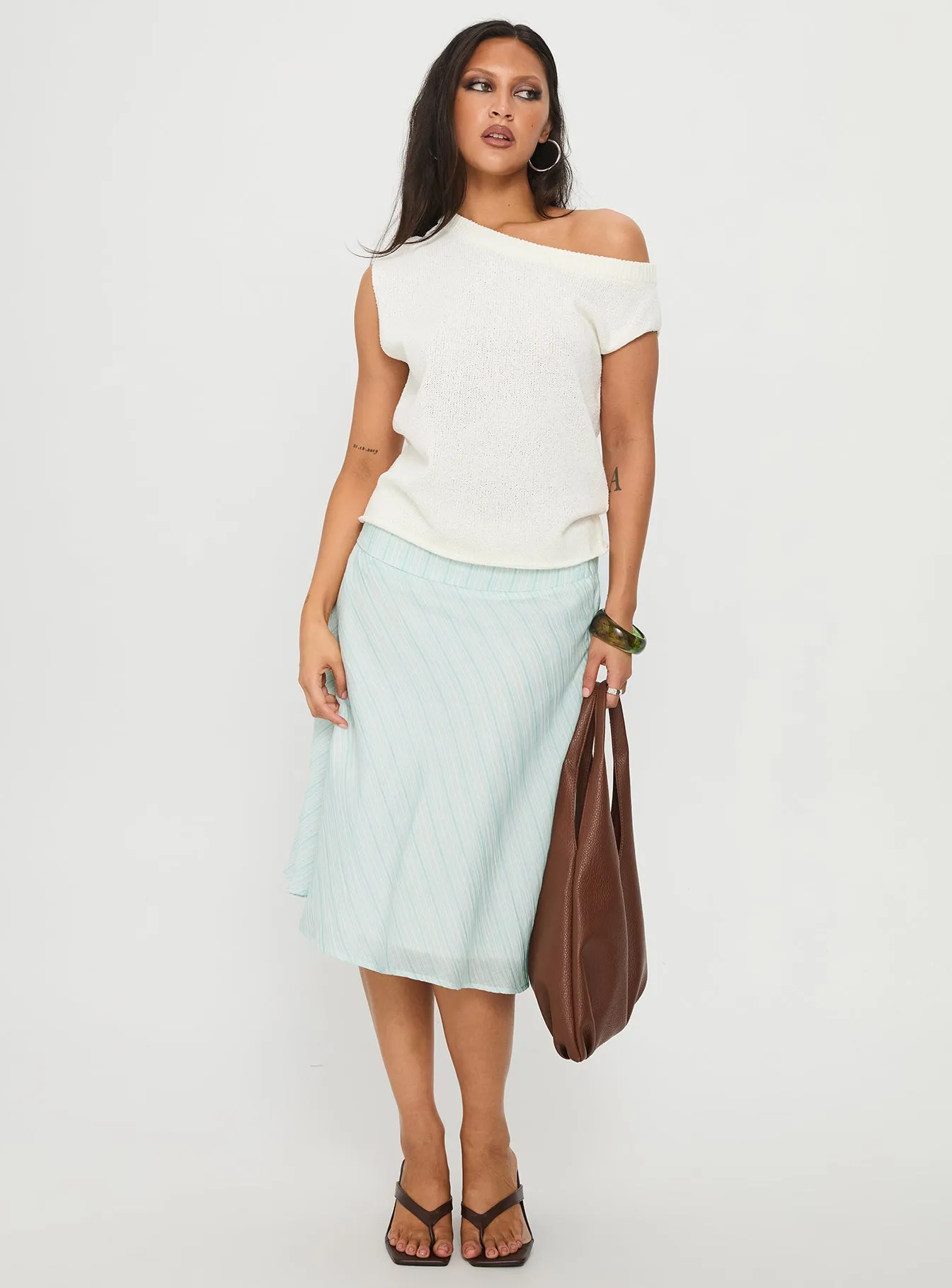Alunara Midi Skirt Aqua Stripe Handmade Item Reinforced Pockets