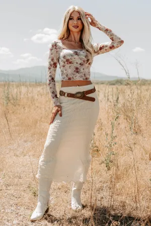 Polished Ease Textured Lace Maxi Skirt (Ivory) Sustainable