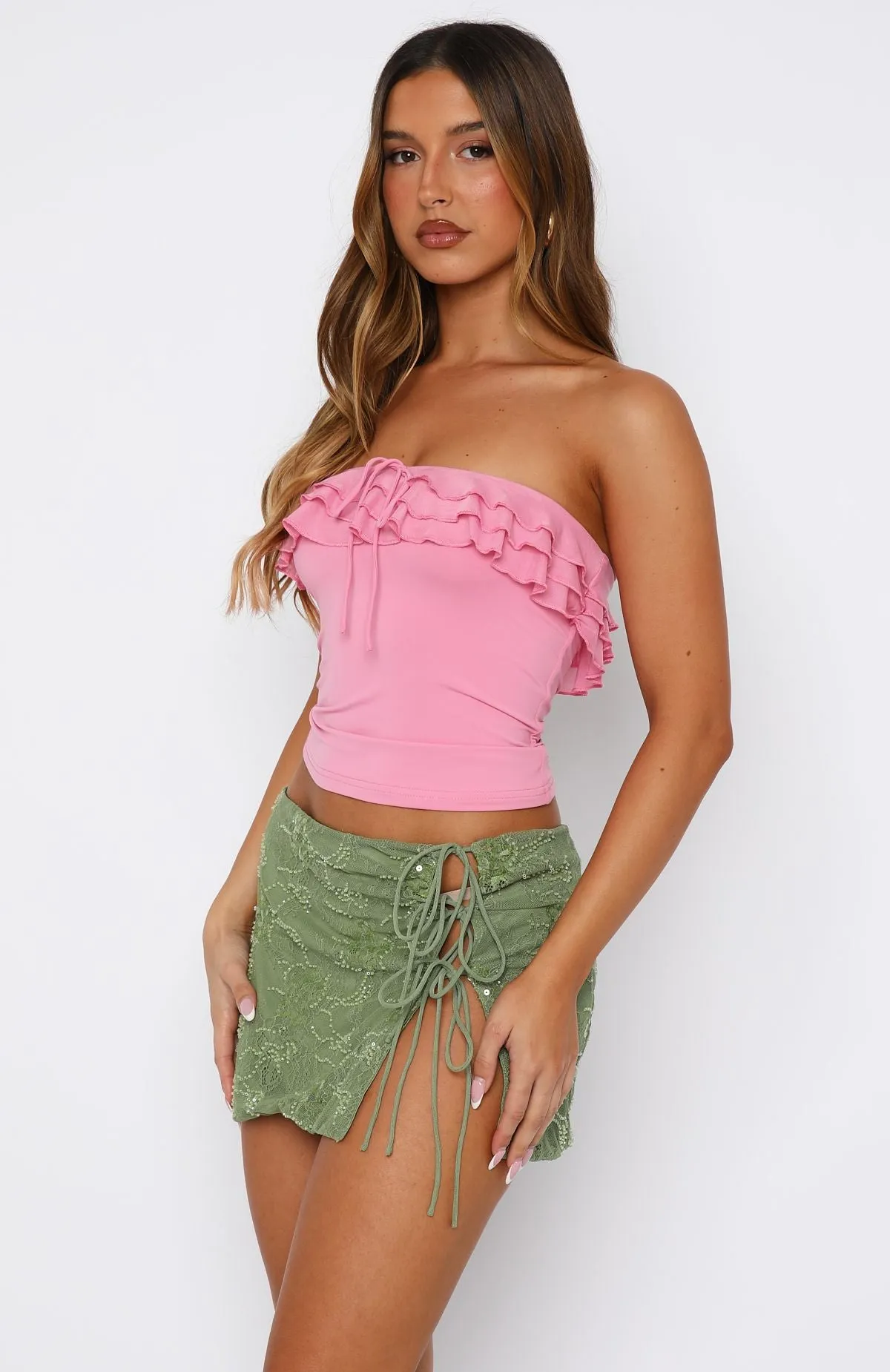 Baby, Come Over Strapless Top Pink Flexible Neckline