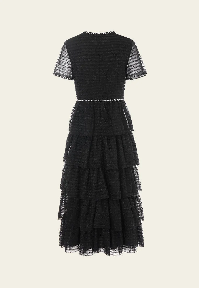 Hike Fit Layered Shimmer Mesh Embellished Dress
