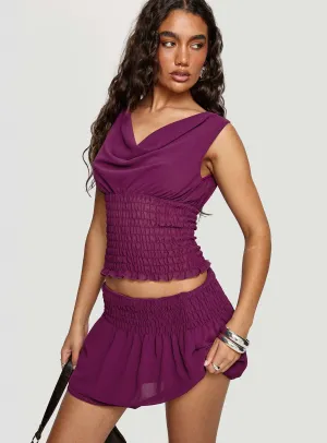 I Belong Shirred Mini Skirt Wine Convertible Style