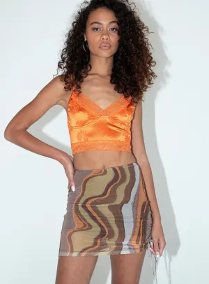 Motel Analia Mini Skirt Earthy Gradient Brown Drawstring closure Bold Look