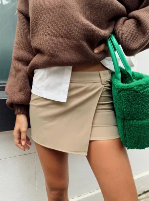 Motel Wahip Mini Skirt In Soft Tailoring Beige Relaxed Motion