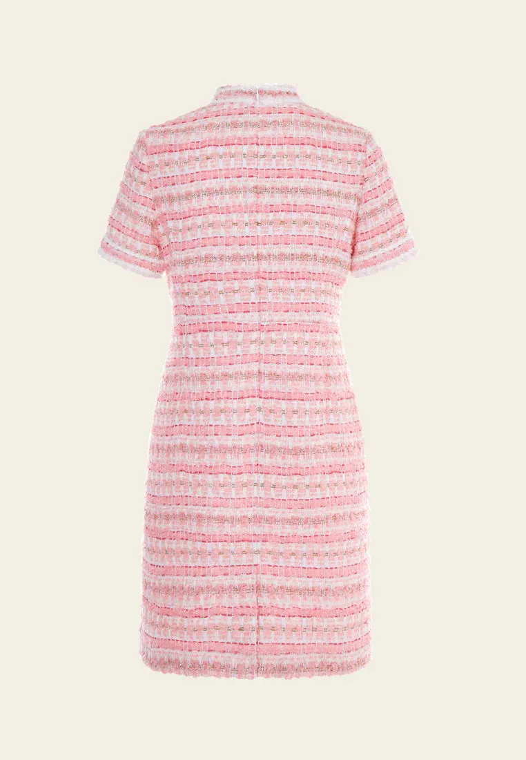 Stripe Tweed Slim-fit Flap-pocket Dress Easy Wash Vented Panels