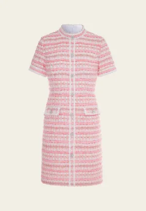 LayeredConstruction Stripe Tweed Slim-fit Flap-pocket Dress