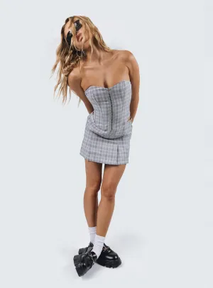 Curvy Fit Contoured Waist Bladini Pleat Mini Skirt Grey Check