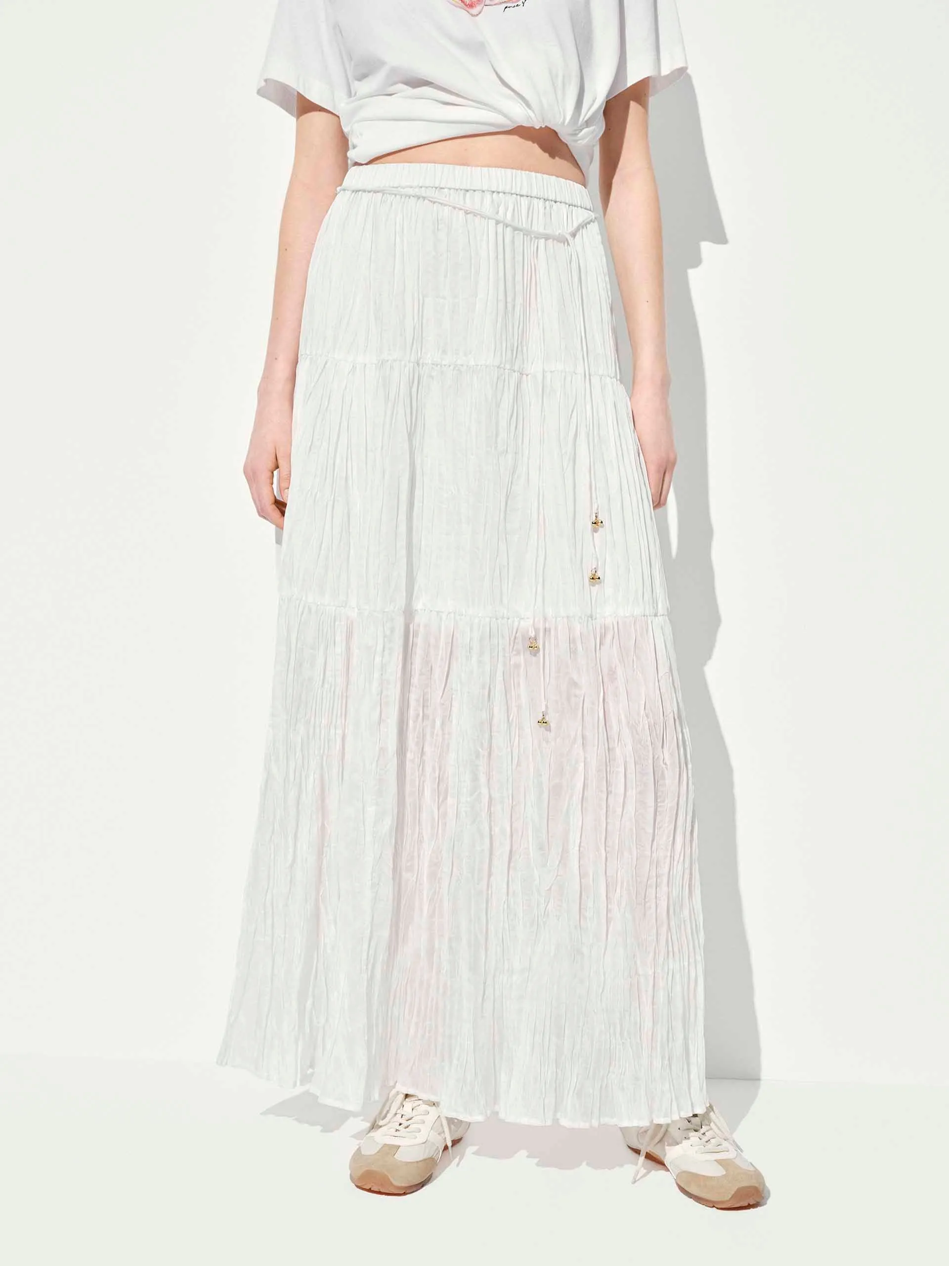 Elastic Waistband Tulle Skirt Suede Feel