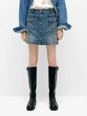 Laidback Mood Front Button Denim Skirt