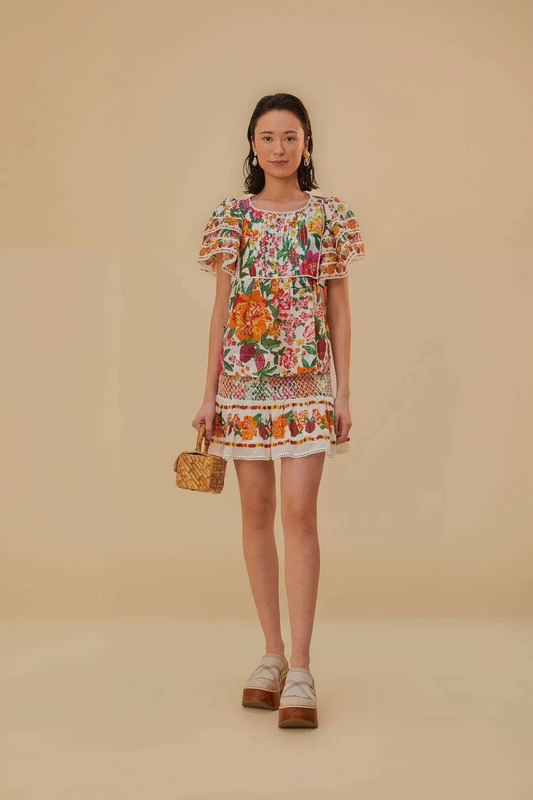 Flexible Knit Off-White Flowerful Sketch Mini Skirt