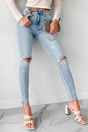 Formal Adult Fashion Say It Louder High Rise Distressed Cello Skinny Jeans (Light Denim)