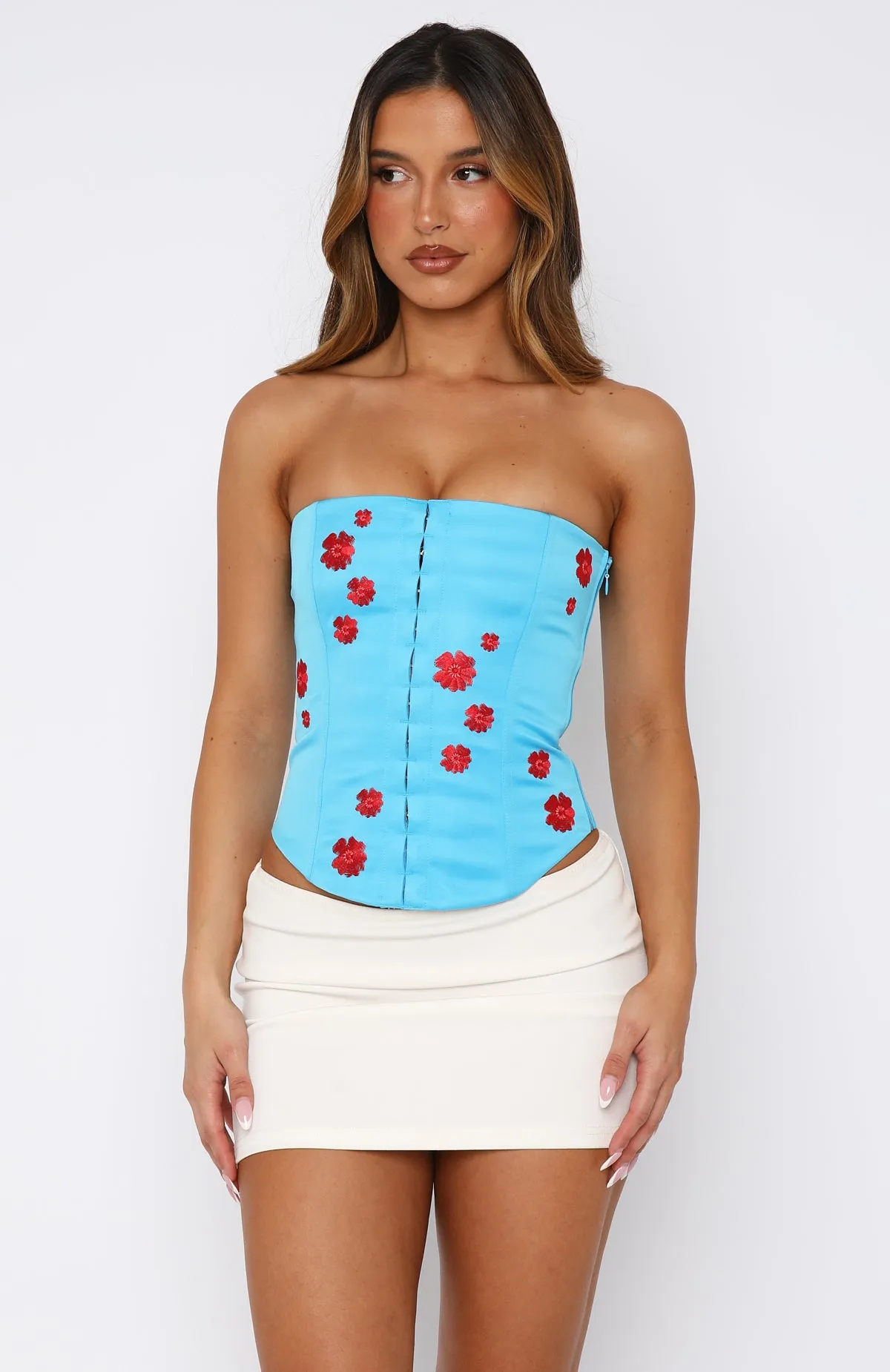 BambooBlend Beyond Me Strapless Embroidered Bustier Blue
