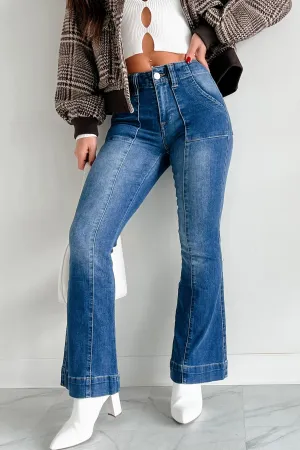 Casper Almost Famous High Rise Flare Jeans (Medium-Dark Wash) Fray Resistant Edges Thermal Insulation