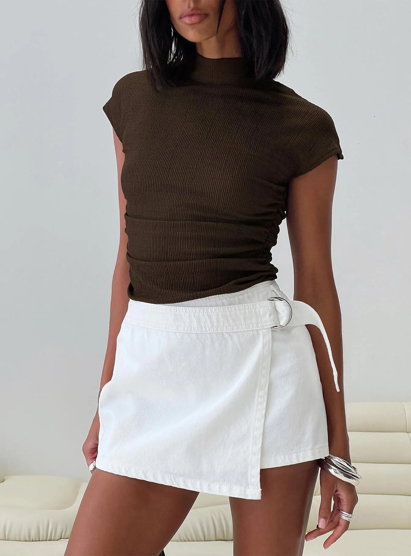 Elinora Wrap Mini Skirt White Weekend Favorite Lightweight Material