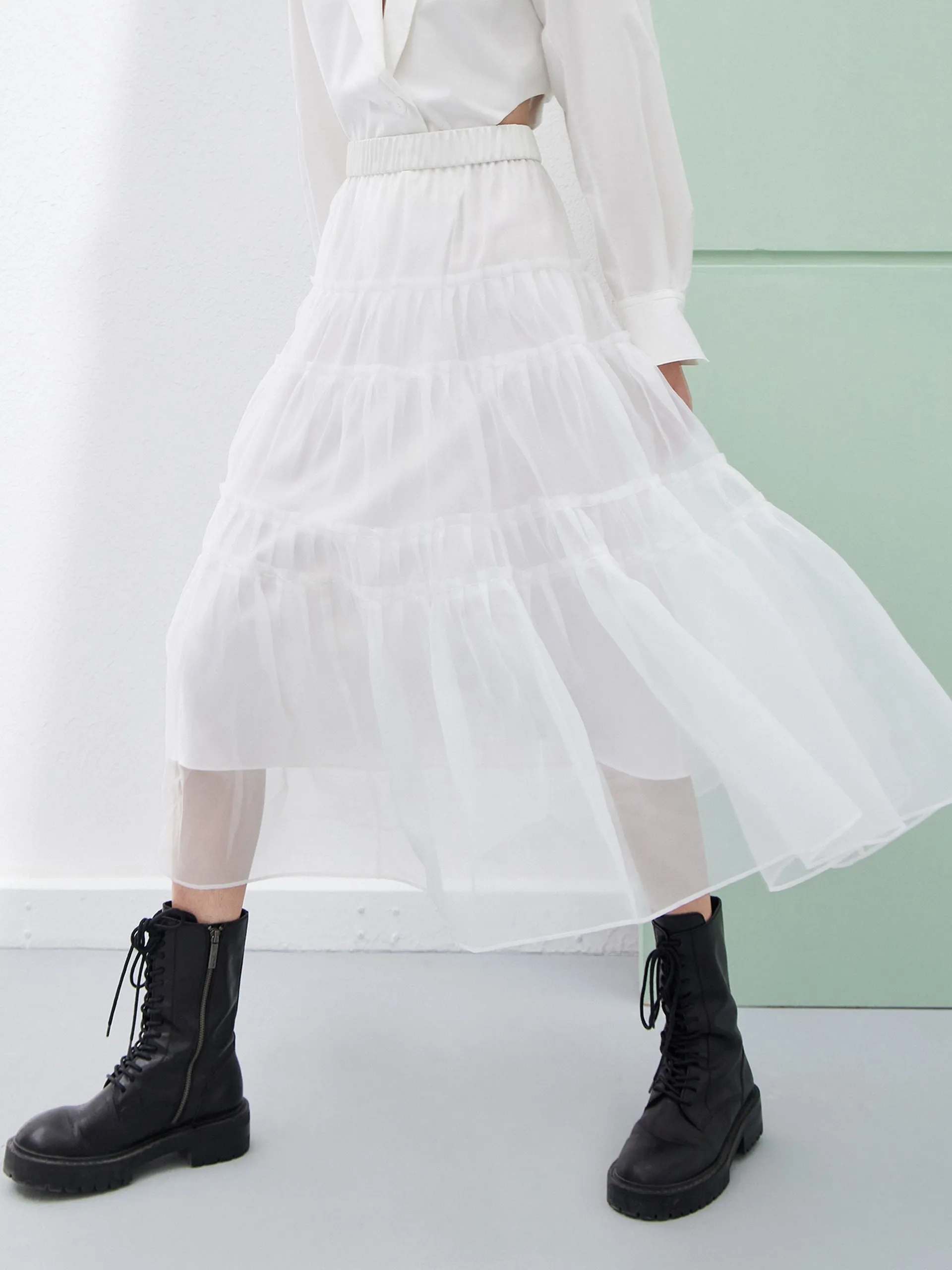 Balanced Outfit Simple Layers Layered Ruffled Tulle Skirt