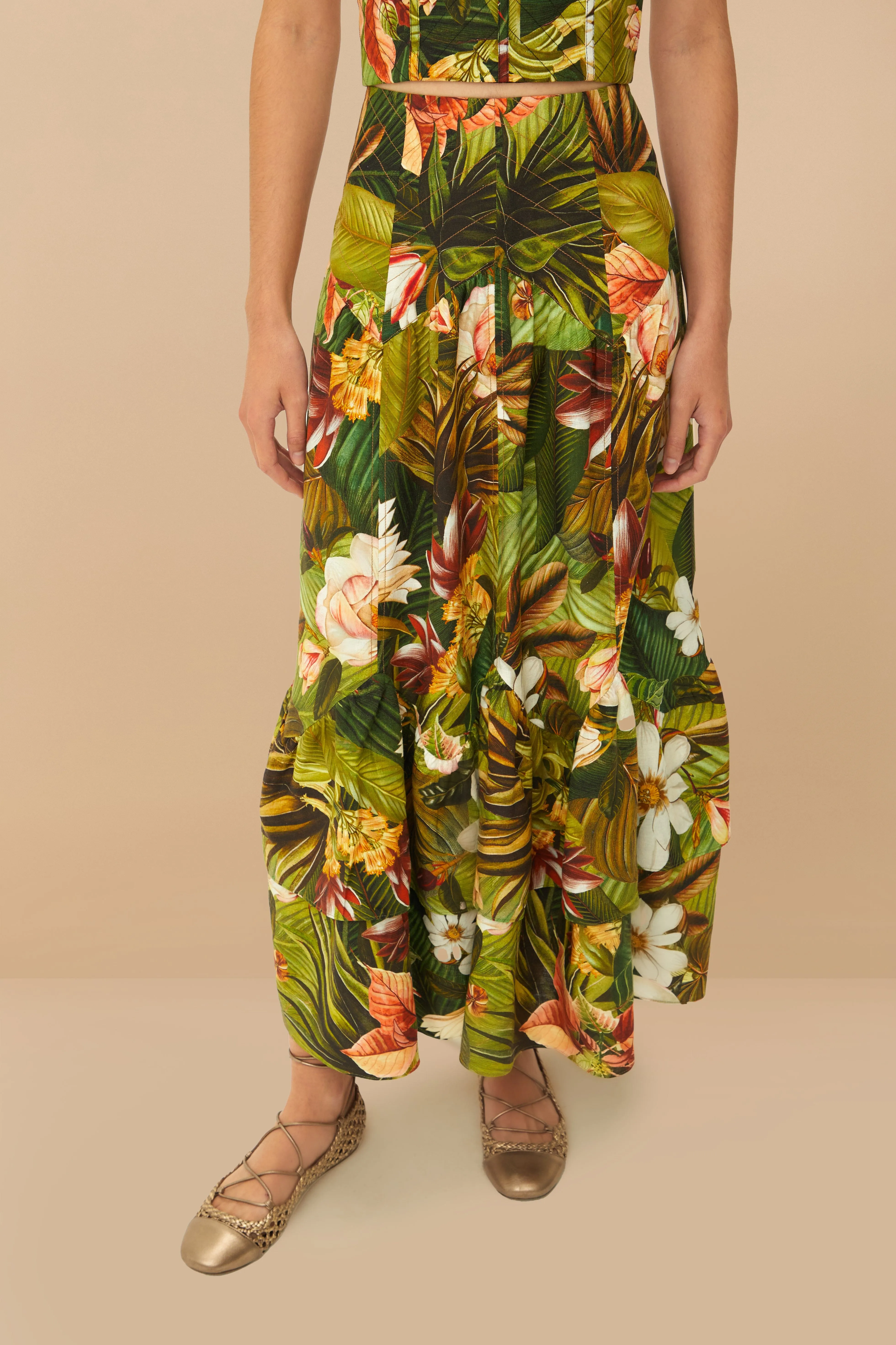Multicolor Botanical Forest LENZING? ECOVERO? Euroflax? Midi Skirt Gentle Vibe