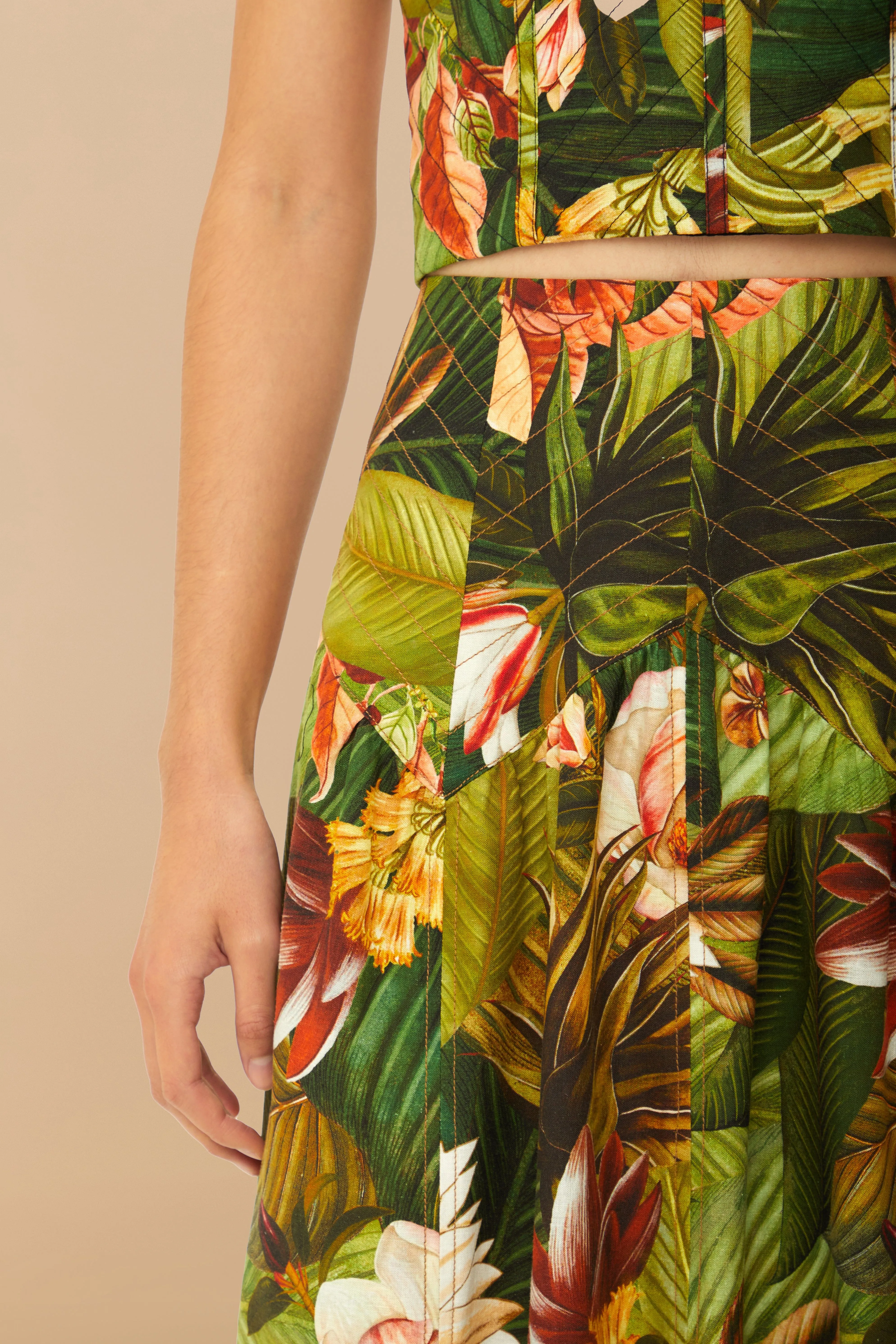 Faux Leather Multicolor Botanical Forest LENZING? ECOVERO? Euroflax? Midi Skirt