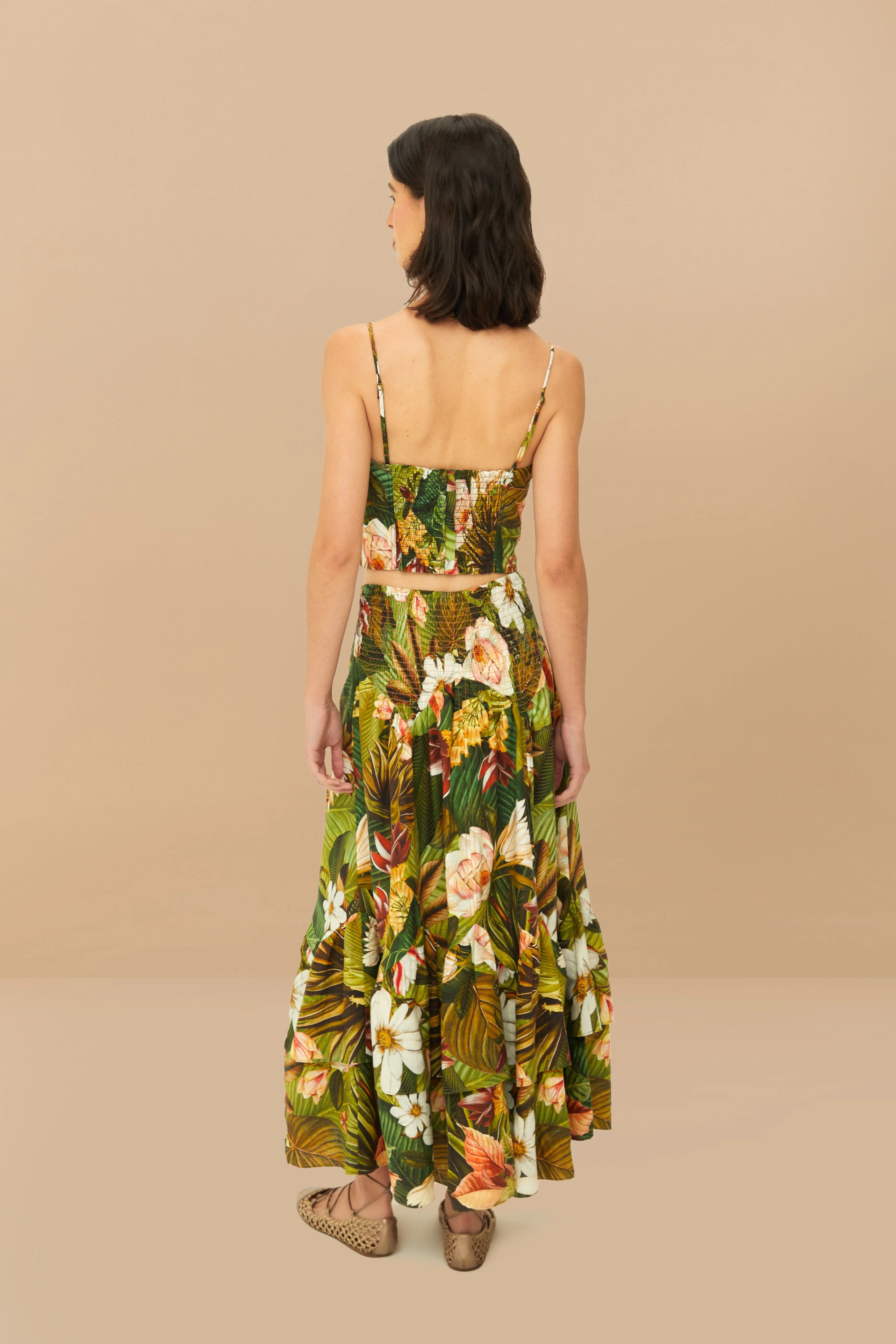 Multicolor Botanical Forest LENZING? ECOVERO? Euroflax? Midi Skirt Relax Outfit Adjustable Waist