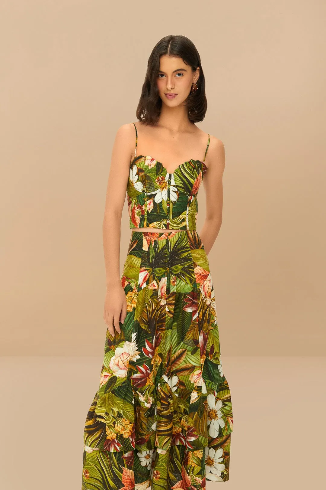 Multicolor Botanical Forest LENZING? ECOVERO? Euroflax? Midi Skirt Fresh Mood
