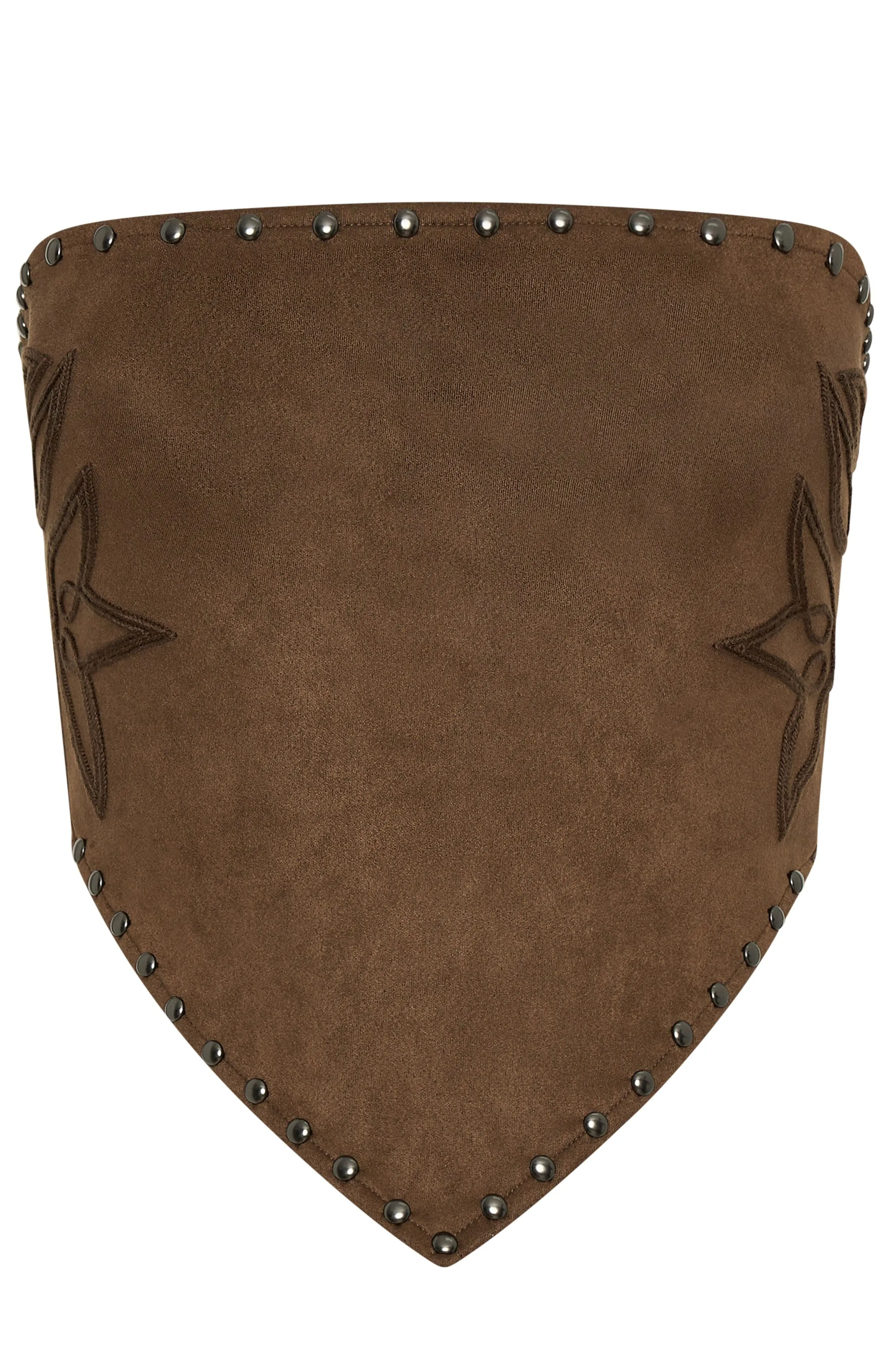 DoubleLayered Neckline Reinforced Seam Technique Rumours Strapless Faux Suede Top Chocolate