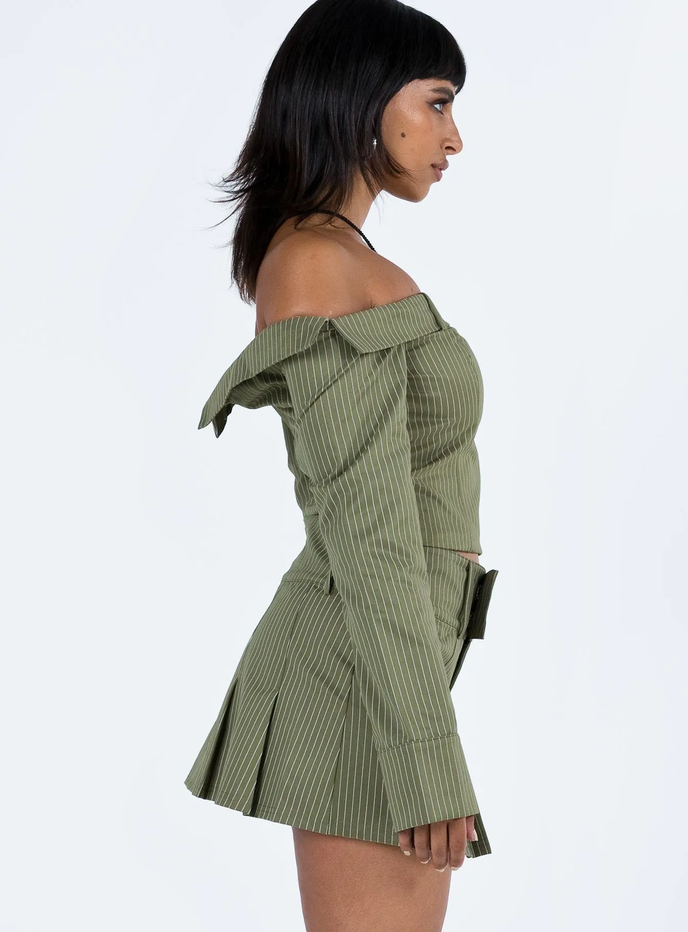 Fresh Detail Valentina Cargo Mini Skirt Green Pinstripe