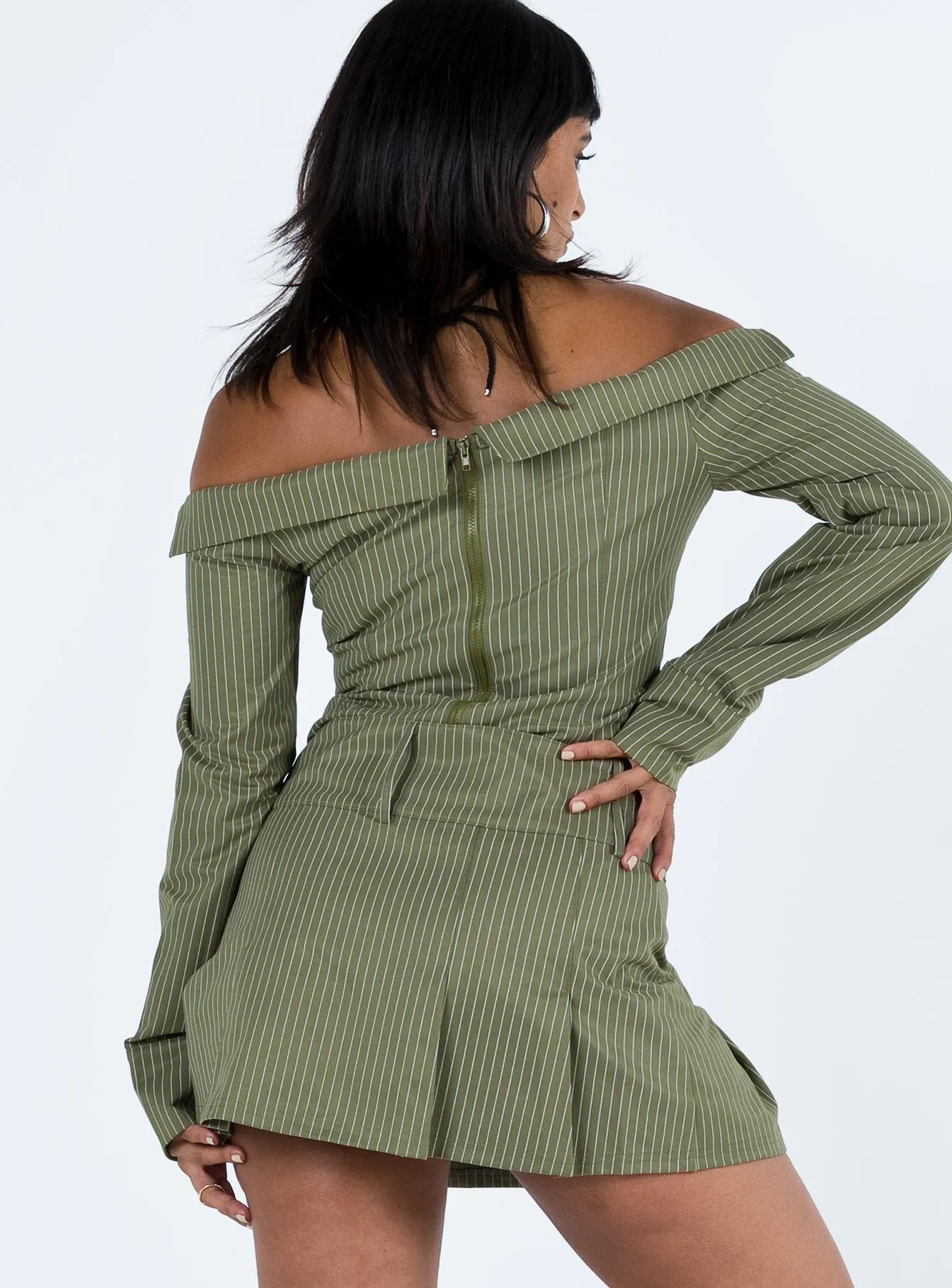 Valentina Cargo Mini Skirt Green Pinstripe One size fits most
