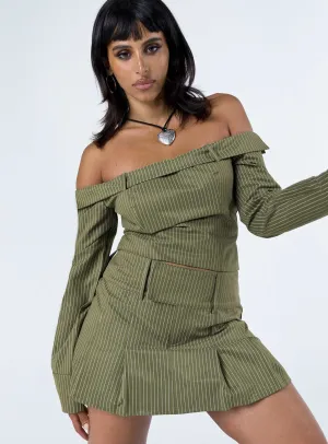 Comfy Wear Valentina Cargo Mini Skirt Green Pinstripe