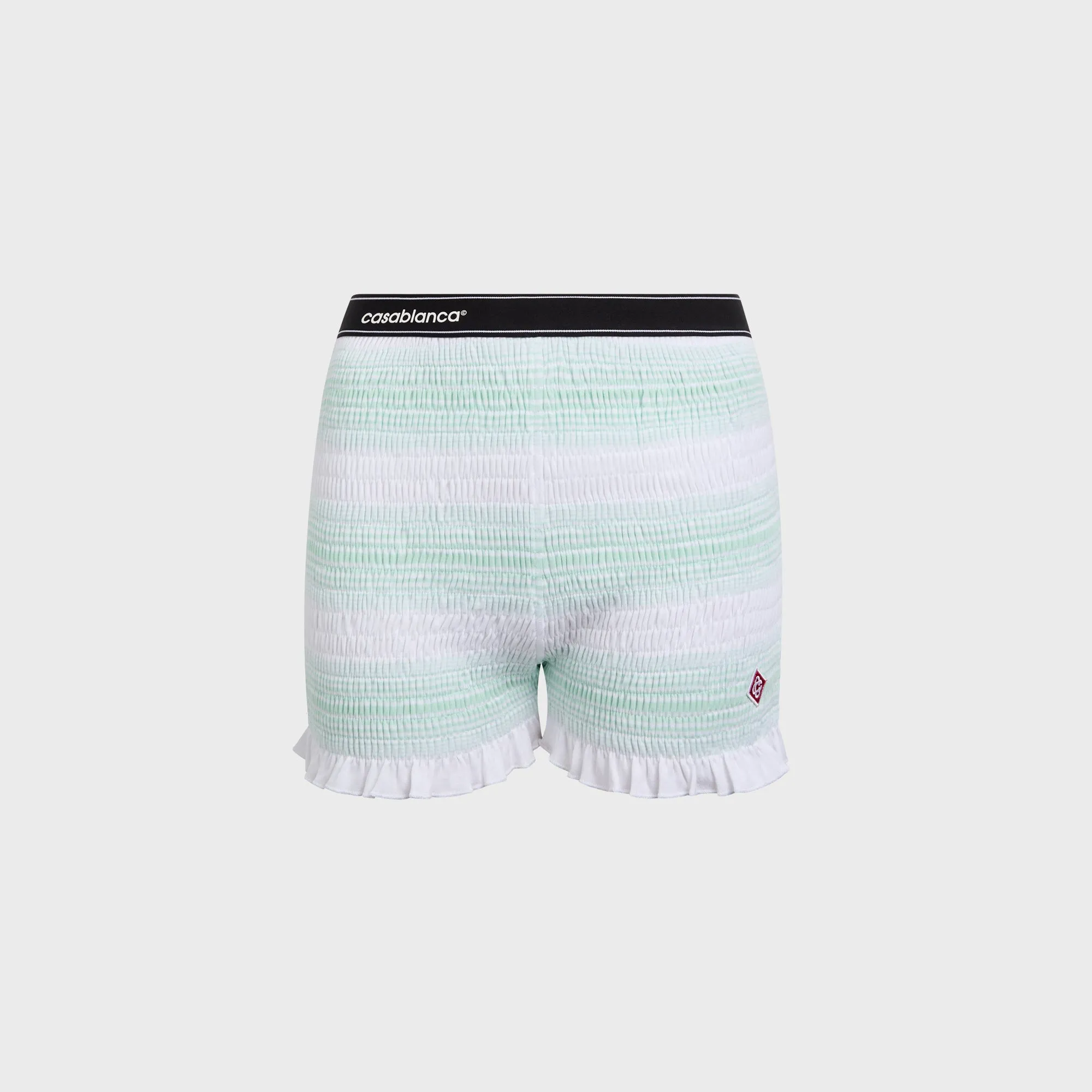 Casablanca Stripe Shirred Shorts - Jersey Mint Adjustable drawstring Eco Friendly Dye Process