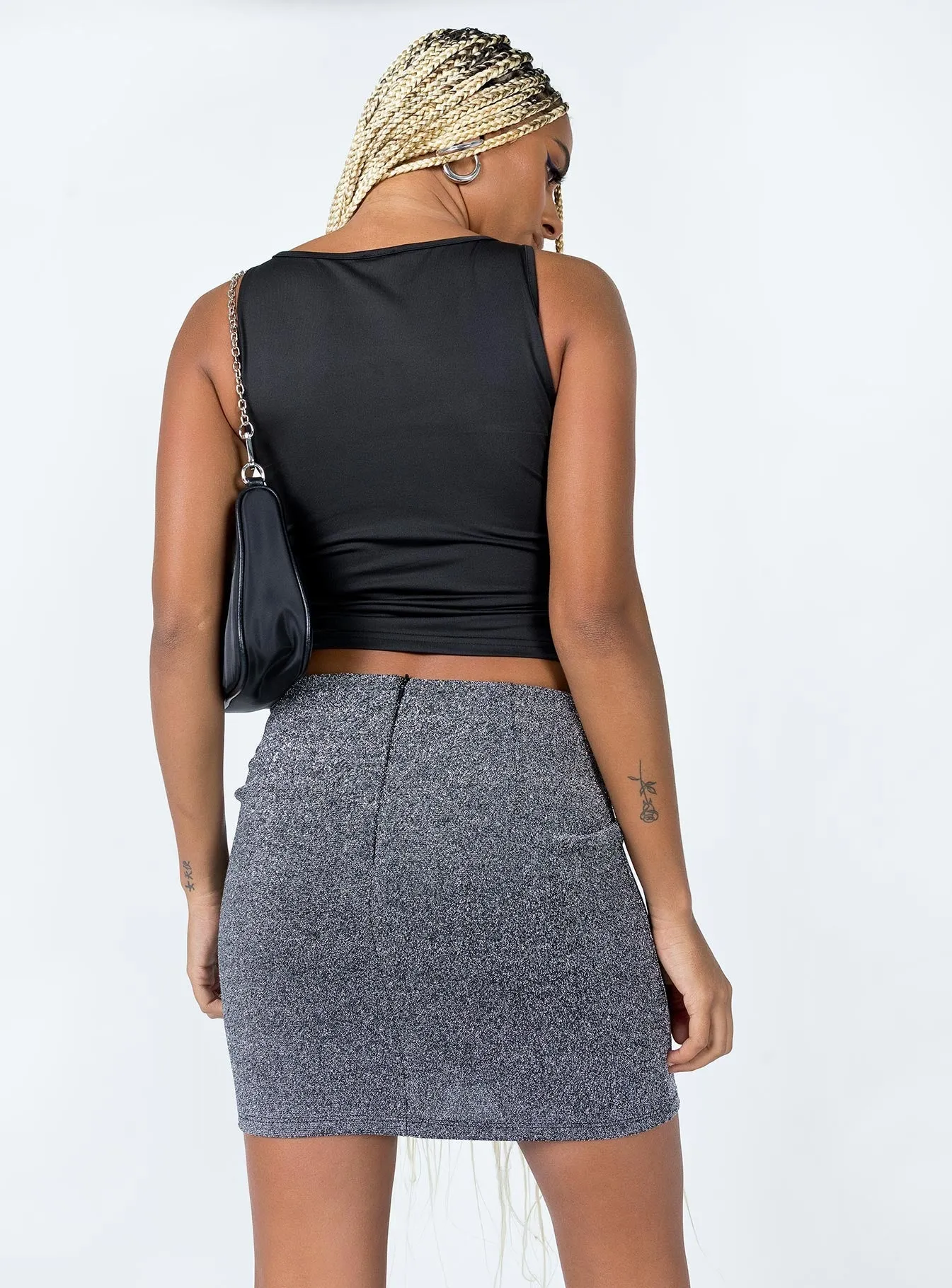 Split hem Daily Essential Bohdi Mini Skirt Silver
