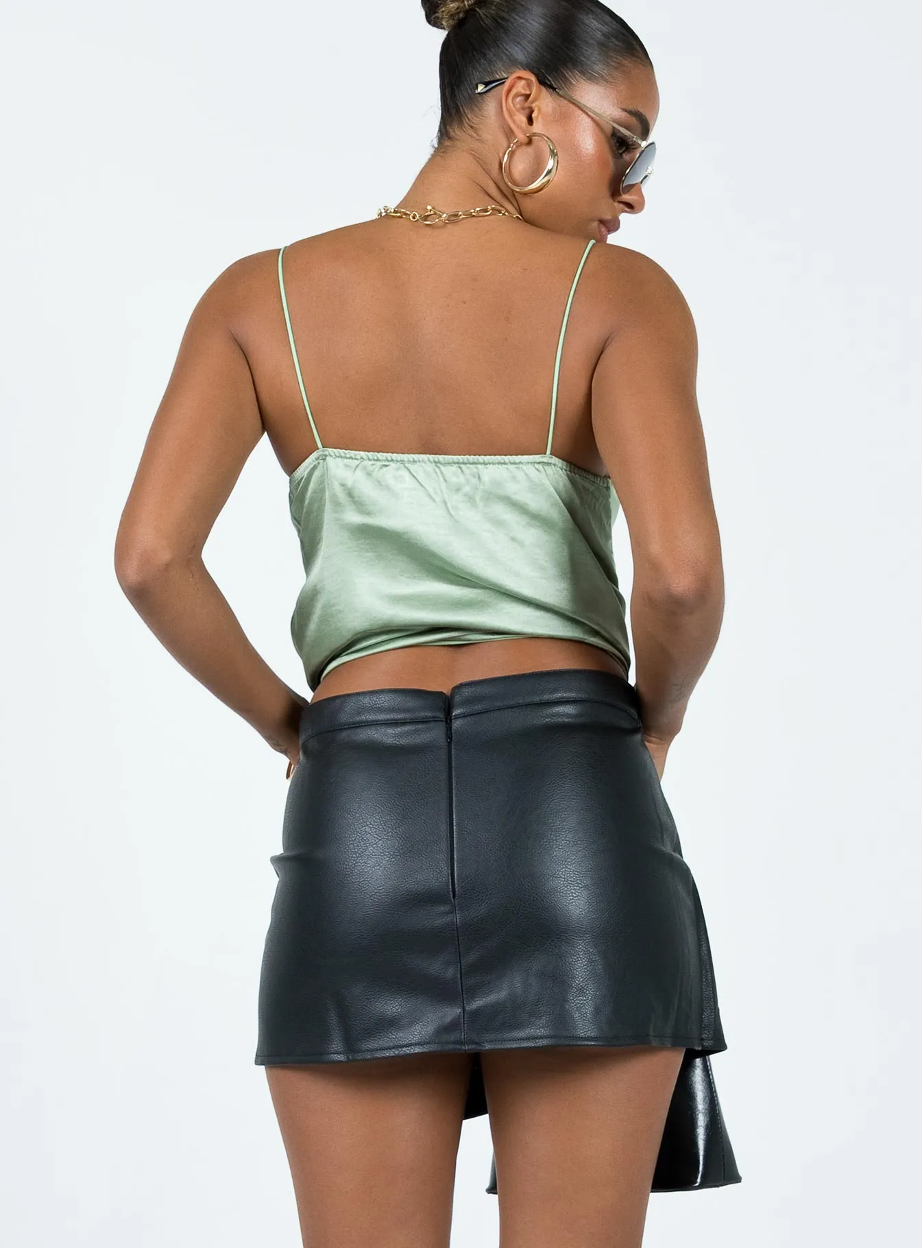 Subtle Details Artisan Print Federal PU Wrap Mini Skirt Black