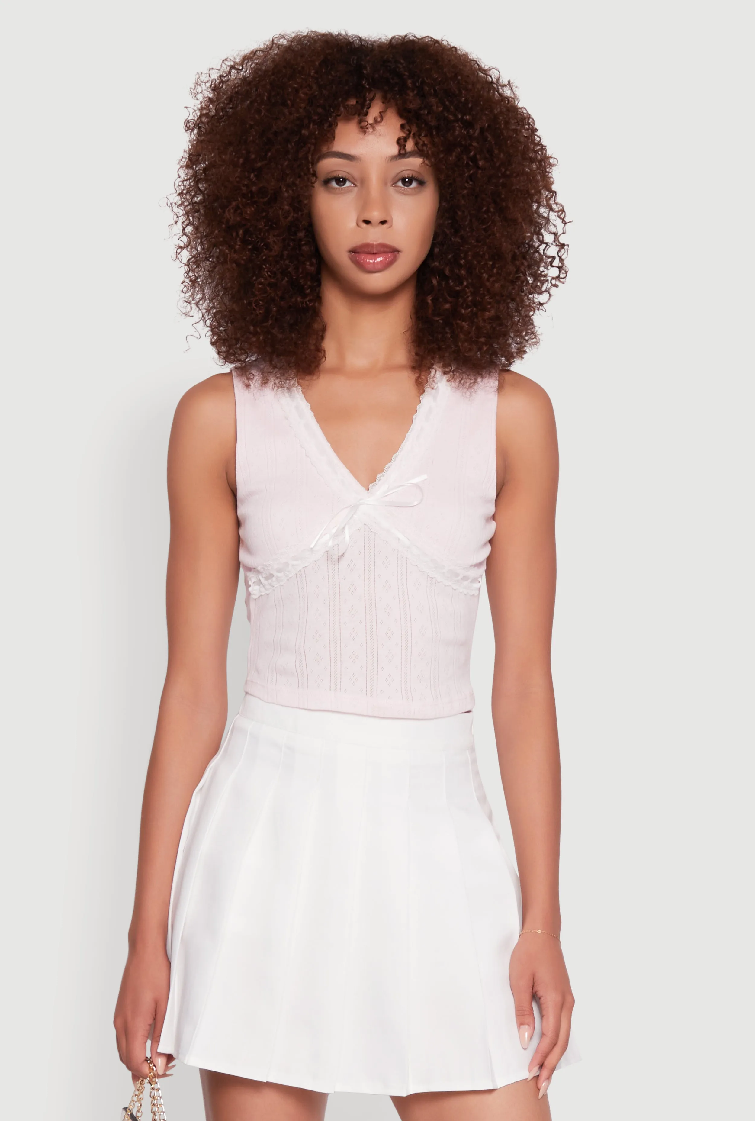 Blashe Ribbon Lace Trim V-Neck Tank Top short - term storage Travel Light